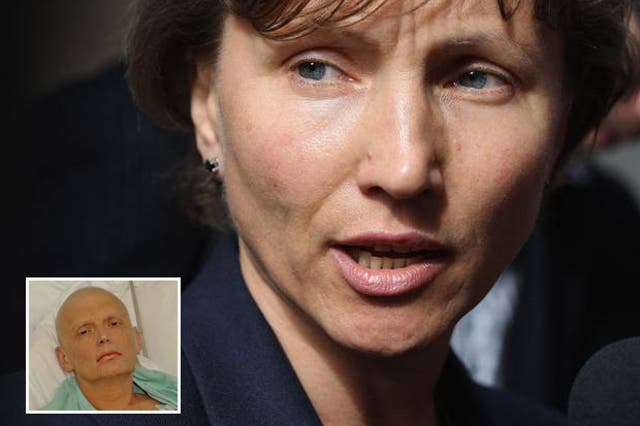 Marina Litvinenko and (inset) her husband in hospital
