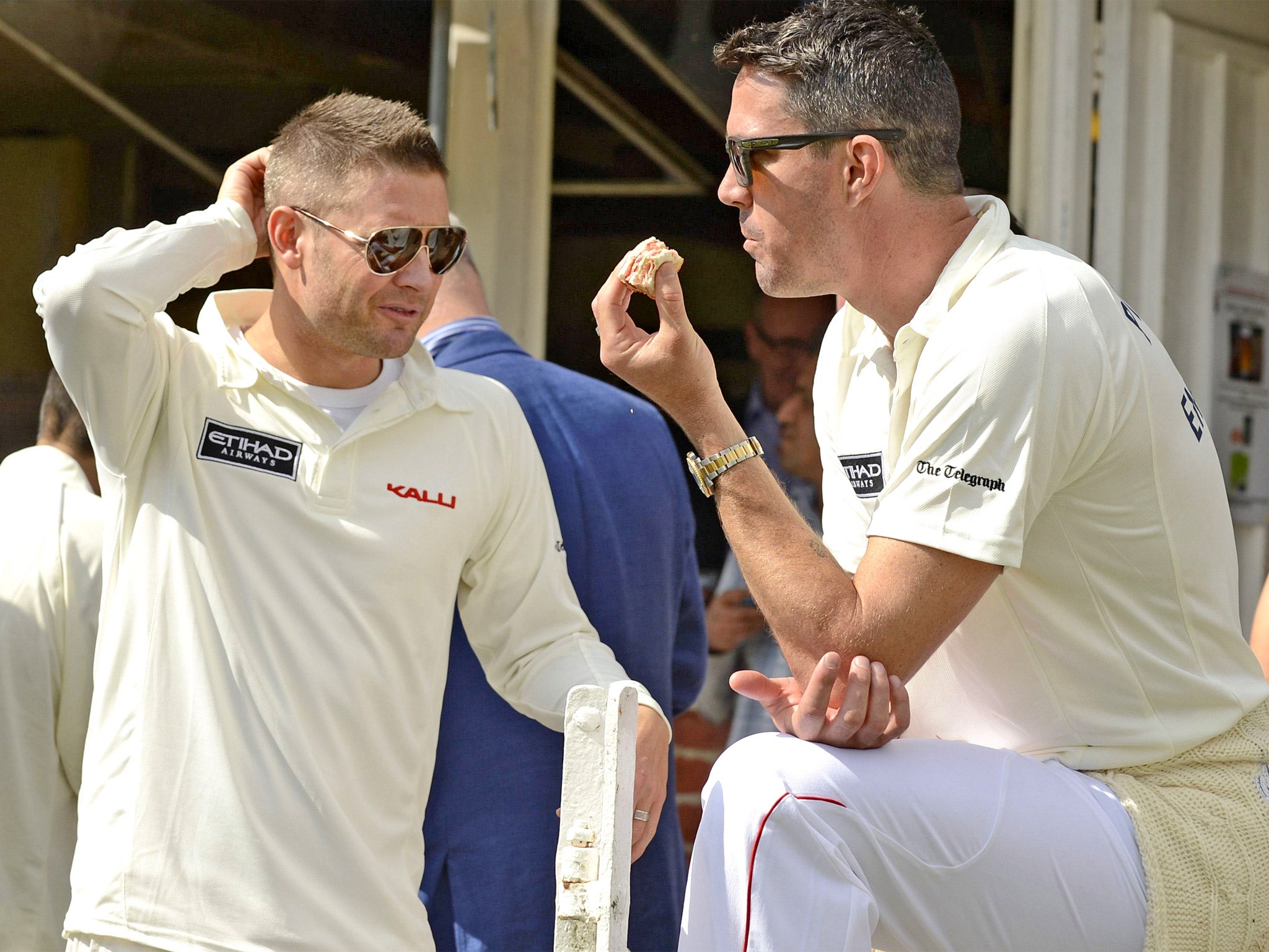 Michael Clarke (left) with Kevin Pietersen at the weekend