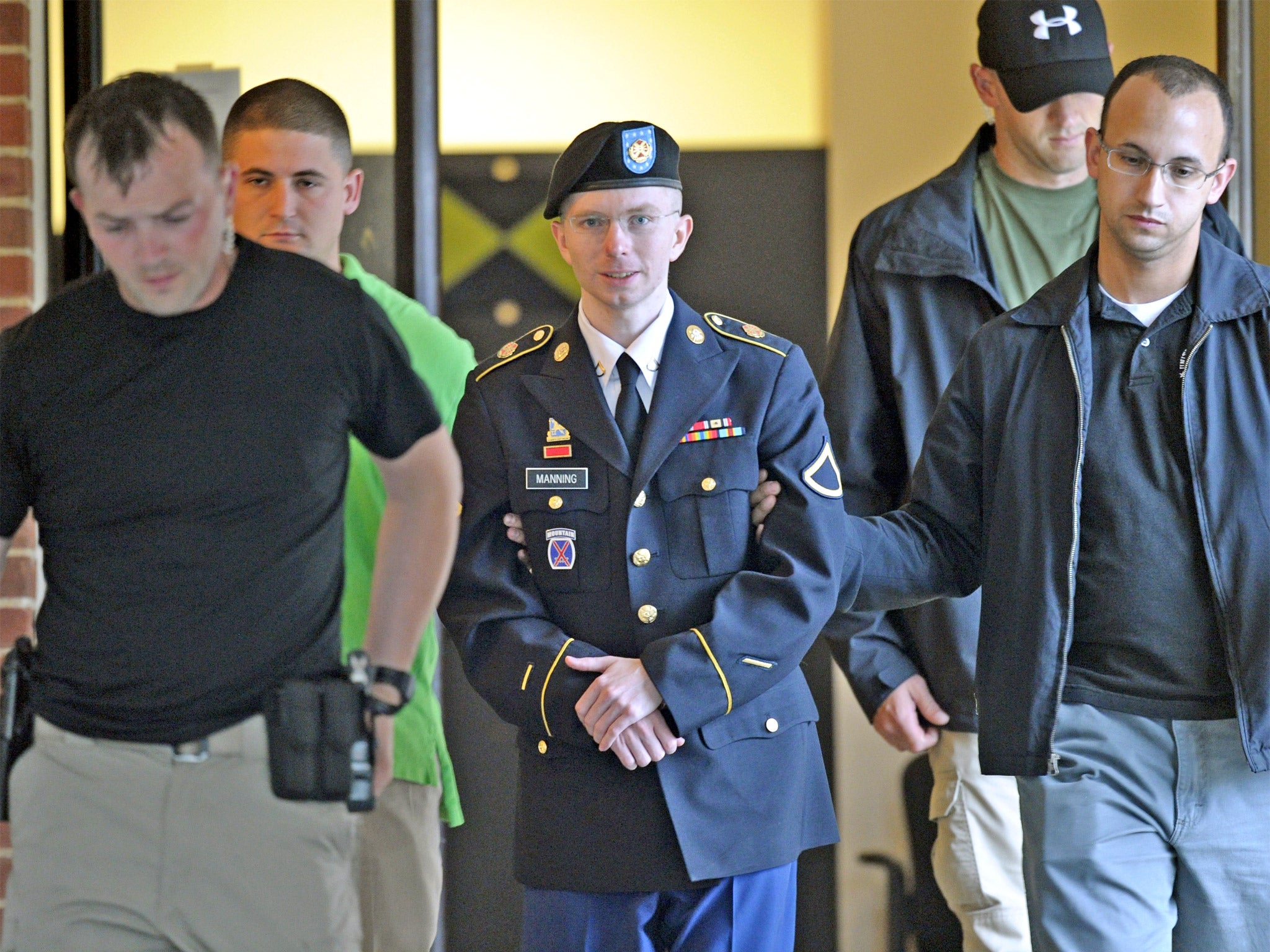 Bradley Manning at the courthouse at Fort Meade, Maryland
