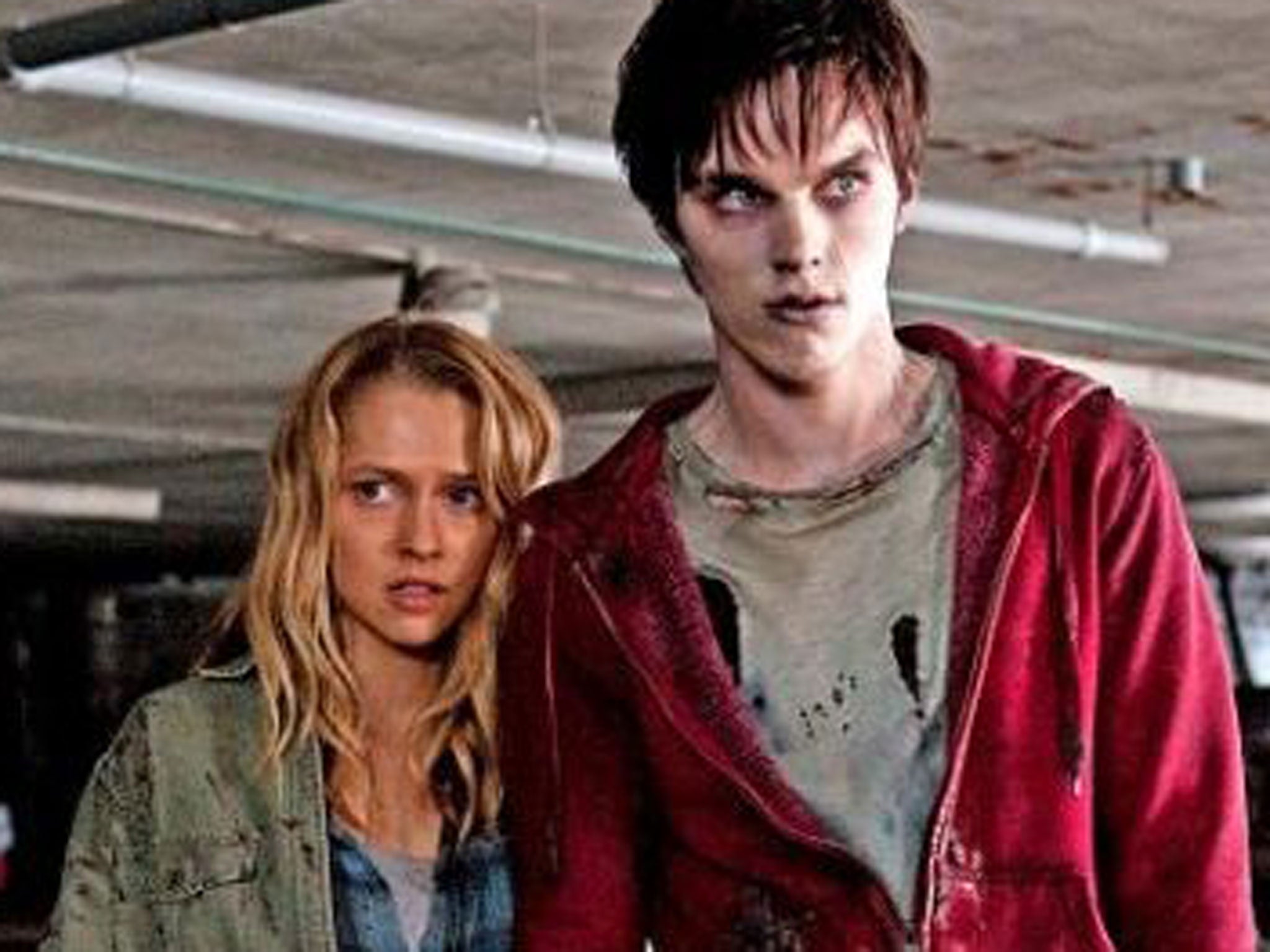 Teresa Palmer (left) and Nicholas Hoult in Warm Bodies