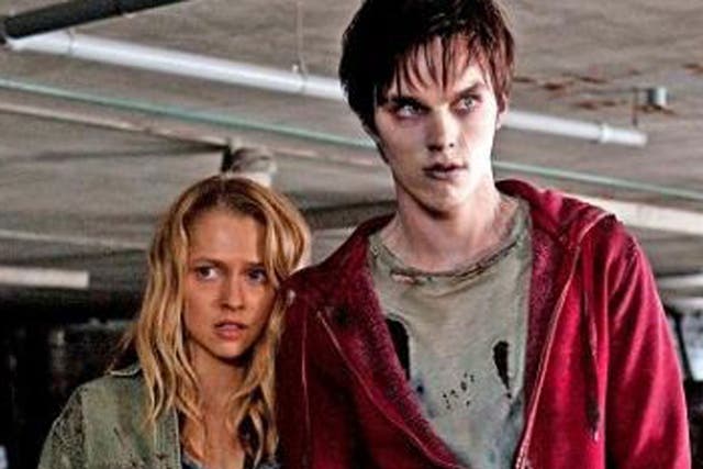 Teresa Palmer (left) and Nicholas Hoult in Warm Bodies
