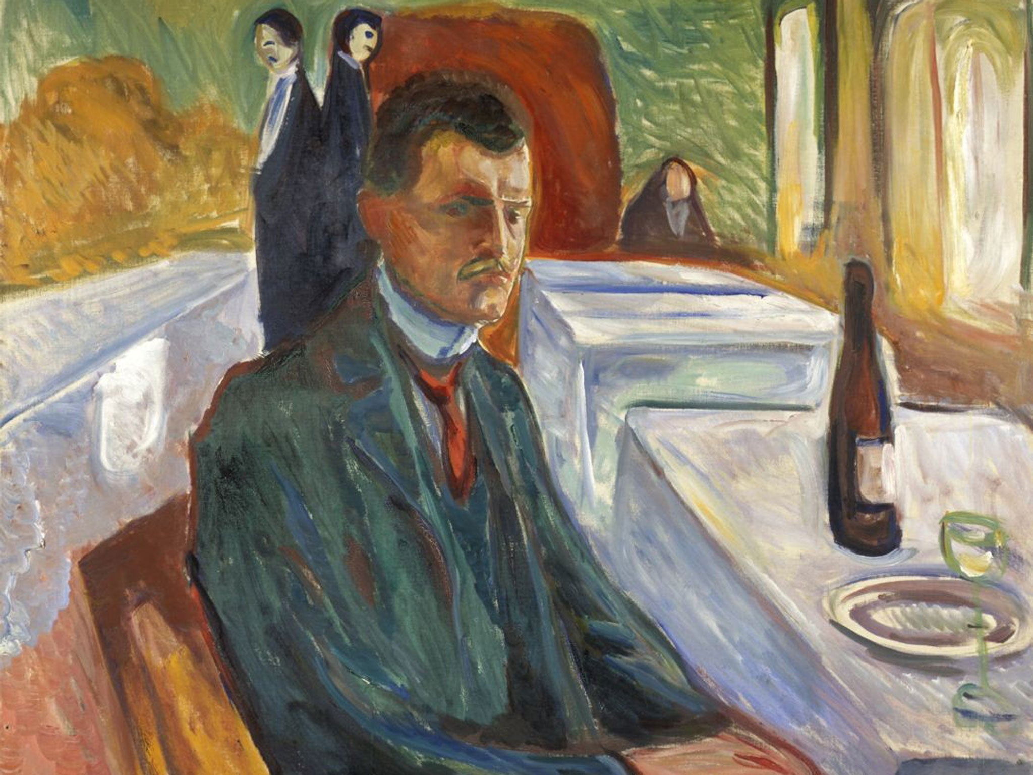 Edvard Munch’s 1906 painting ‘Self-Portrait with a Bottle of Wine’