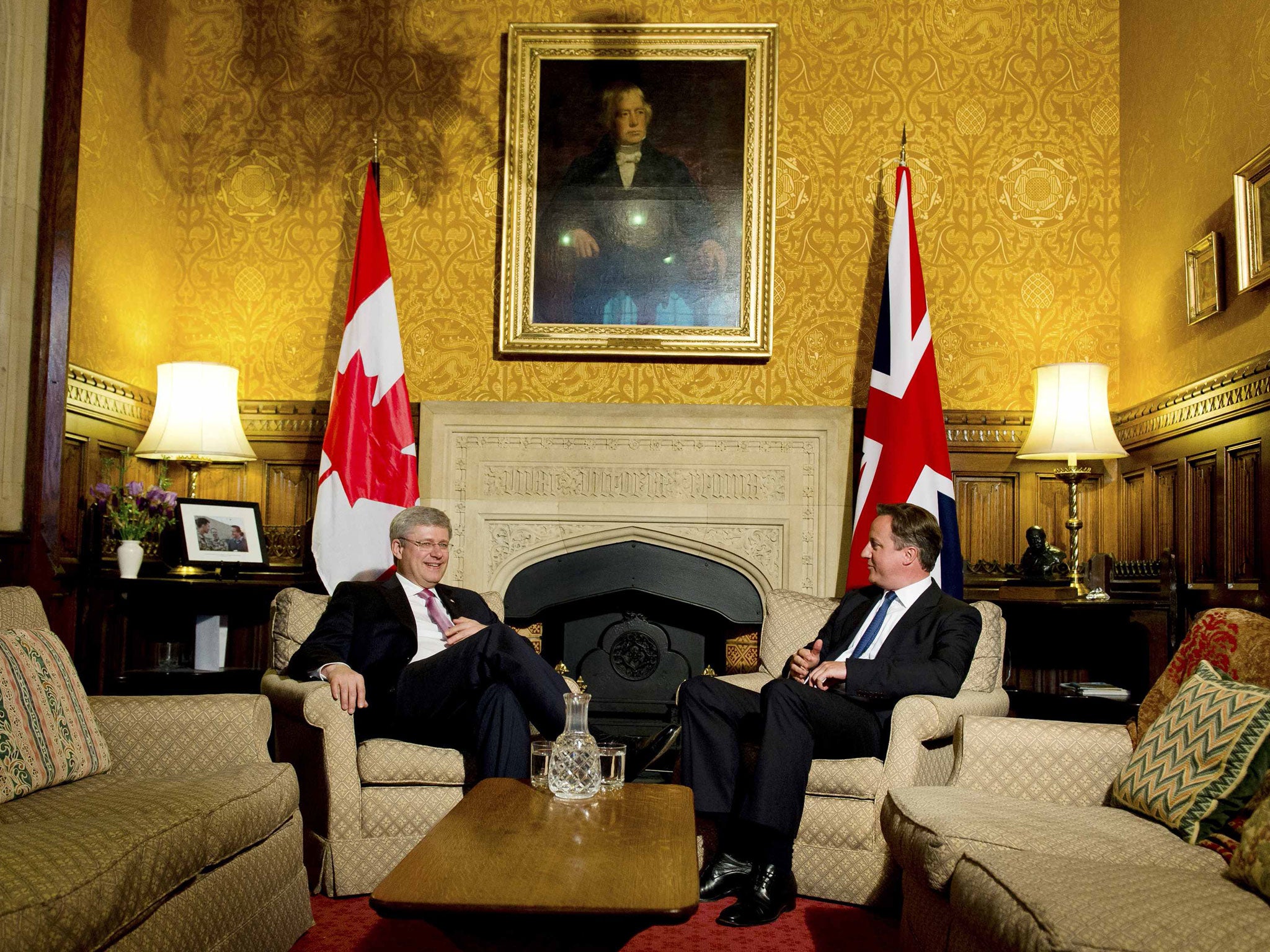David Cameron with Stephen Harper following his address to both House of Parliament