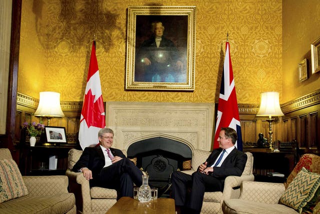 David Cameron with Stephen Harper following his address to both House of Parliament