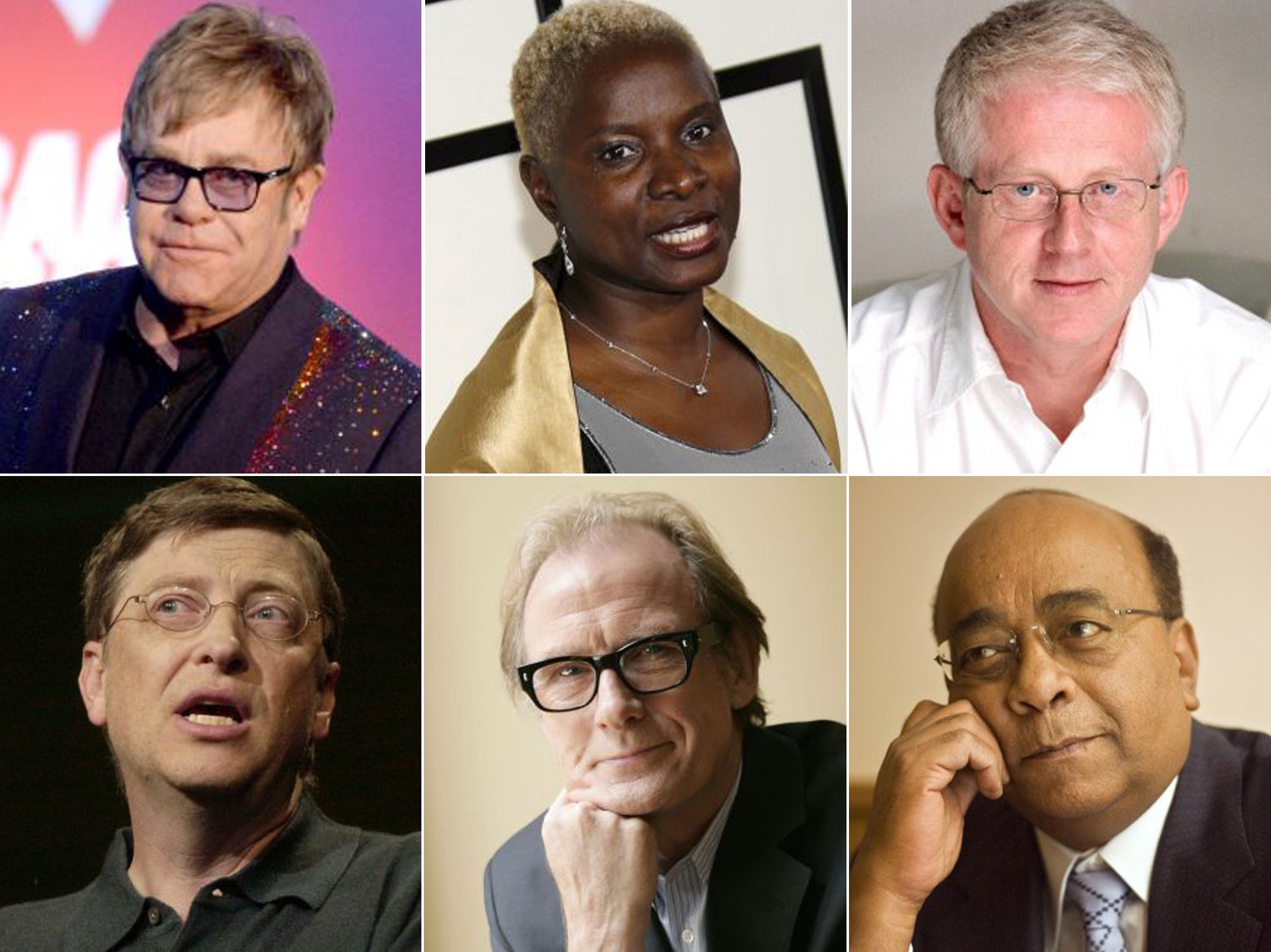 Sir Elton John, Angélique Kidjo, Richard Curtis, Bill Gates, Bill Nighy and Mo Ibrahim