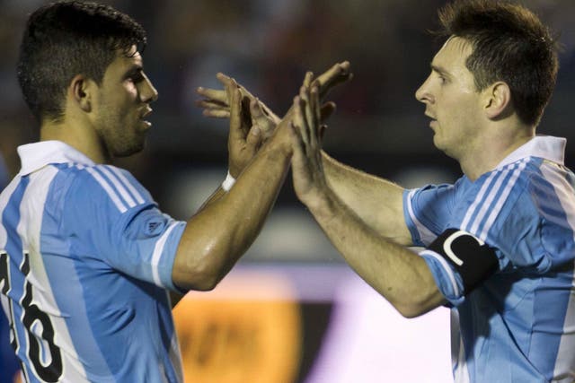 <p>Sergio Aguero and Lionel Messi for Argentina </p>