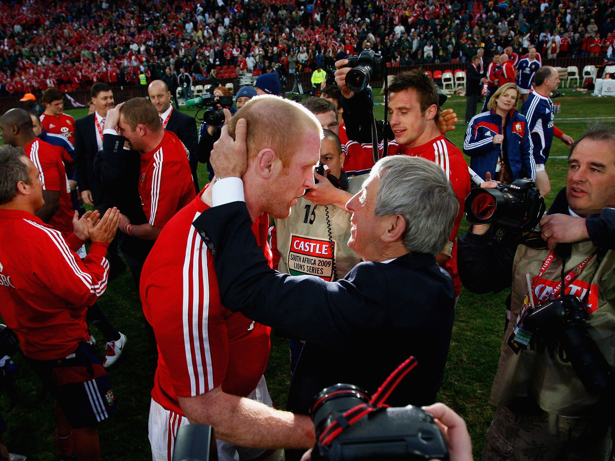 Final farewell: Head coach Ian McGeechan congratulates captain Paul O'Connell at the end of the 2009 Lions tour