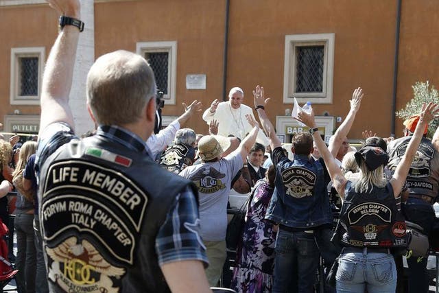 The Harley Davidson bikers had descended upon the Italian capital from around the world to attend concerts and parades marking the manufacturer’s 110th anniversary.