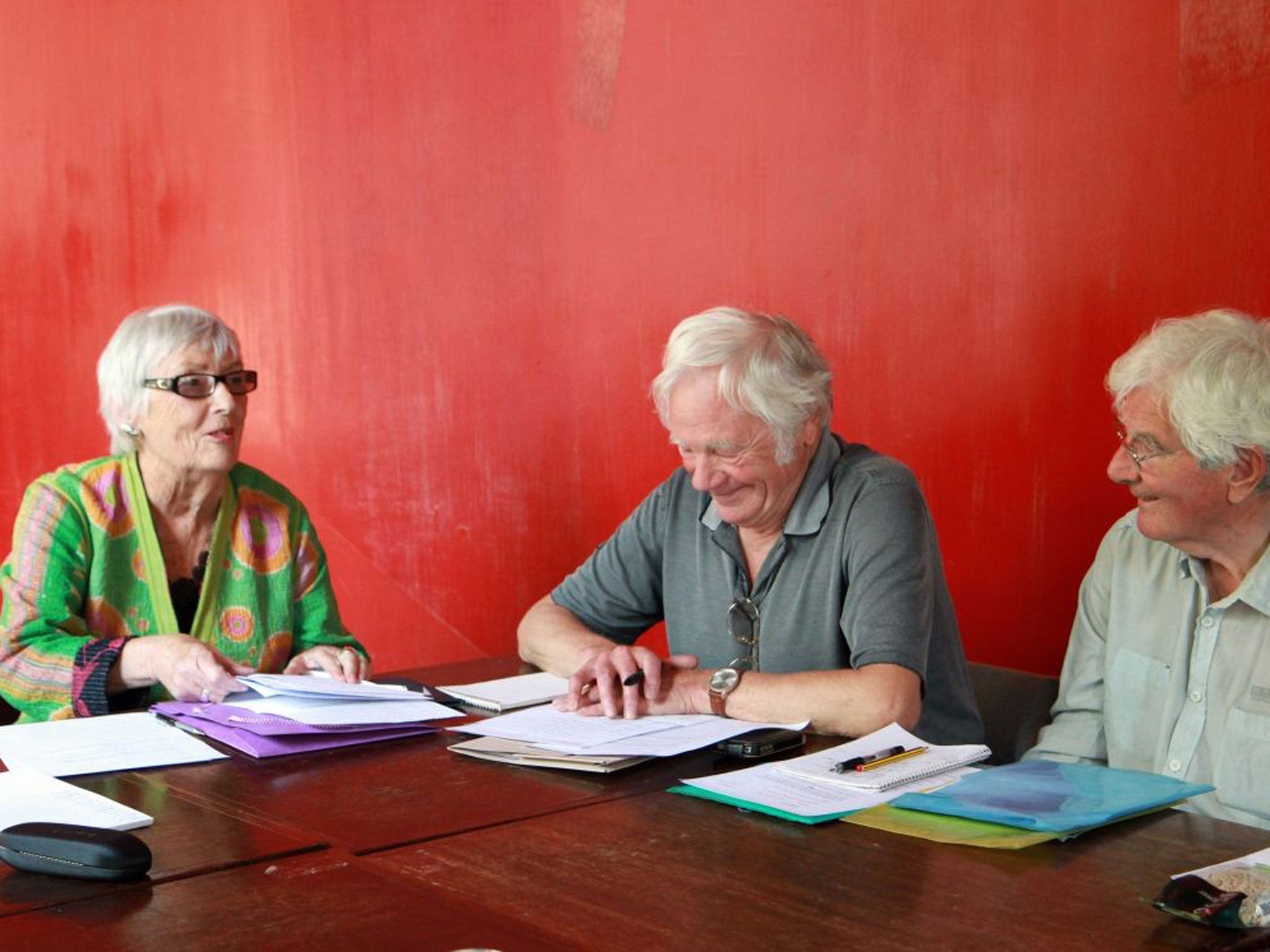 Over-eighties group at the Royal Court: Lindy Henny, Patrick Adams, Dedwydd Jones