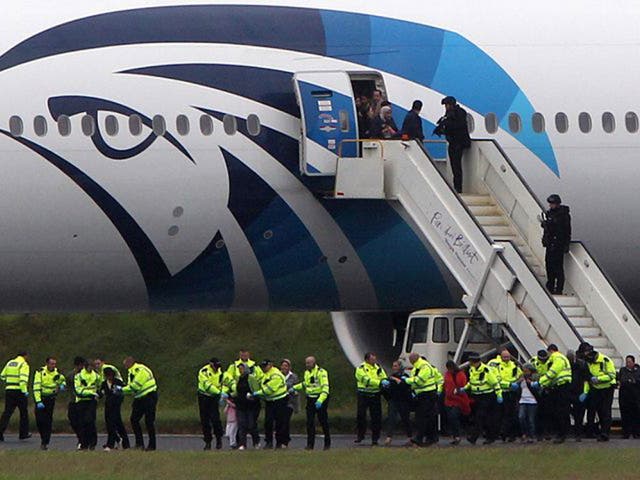 Scottish police wait to interview passengers from the Egypt Air flight