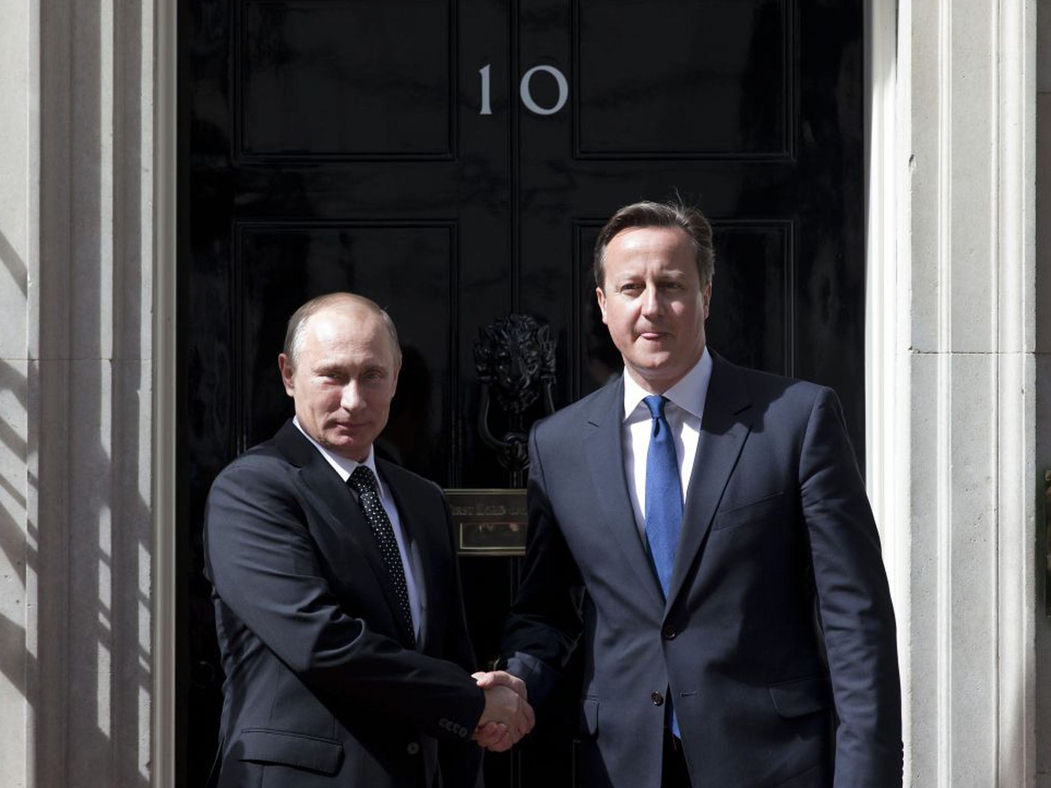 Both men took part in the traditional greeting photograph in front of 10 Downing Street, but inside the two men still seemed divided over Syria (Justin Tallis/AFP/Getty Images)