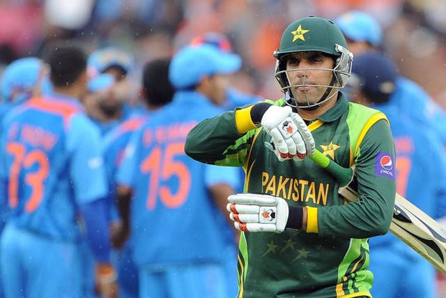 Pakistan’s Misbah-ul-Haq after being clean bowled on Saturday