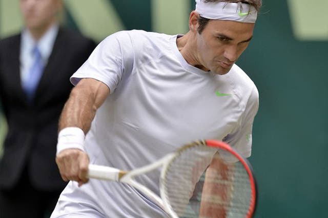 Roger Federer on his way to his sixth Halle trophy success