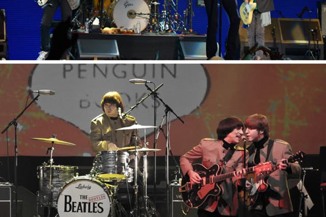 The Rolling Stones (top) will go head-to-head with The Beatles Bootleg (bottom) at Glastonbury