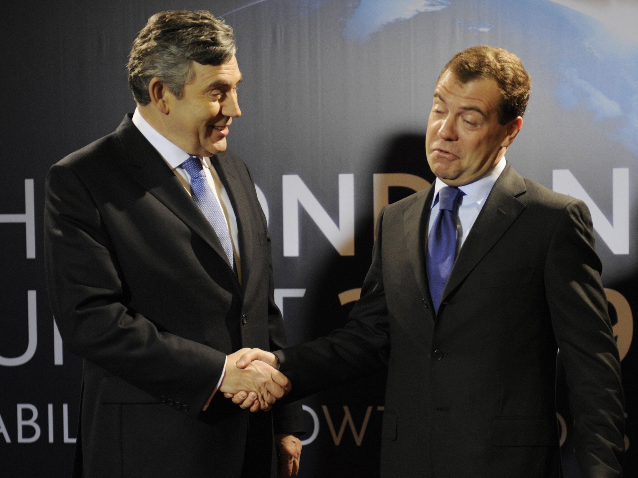 Gordon Brown with the then Russian President Dmitry Medvedev at the G20 summit in London in April 2009