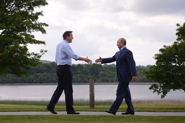 David Cameron welcoming President Putin to the G8 summit at Lough Erne in Northern Ireland; the Prime Minister believes they have some common ground over Syria