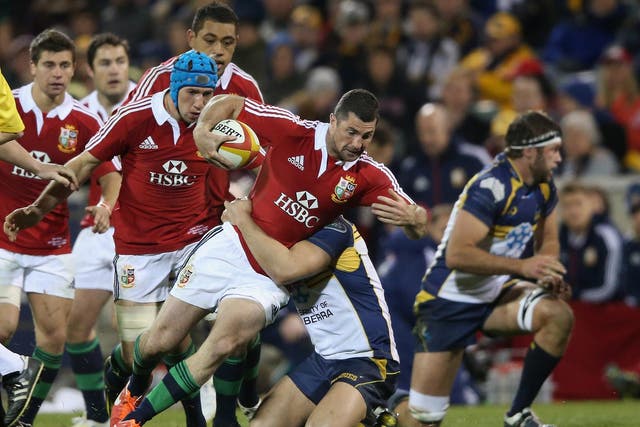 Rob Kearney of the Lions is tackled