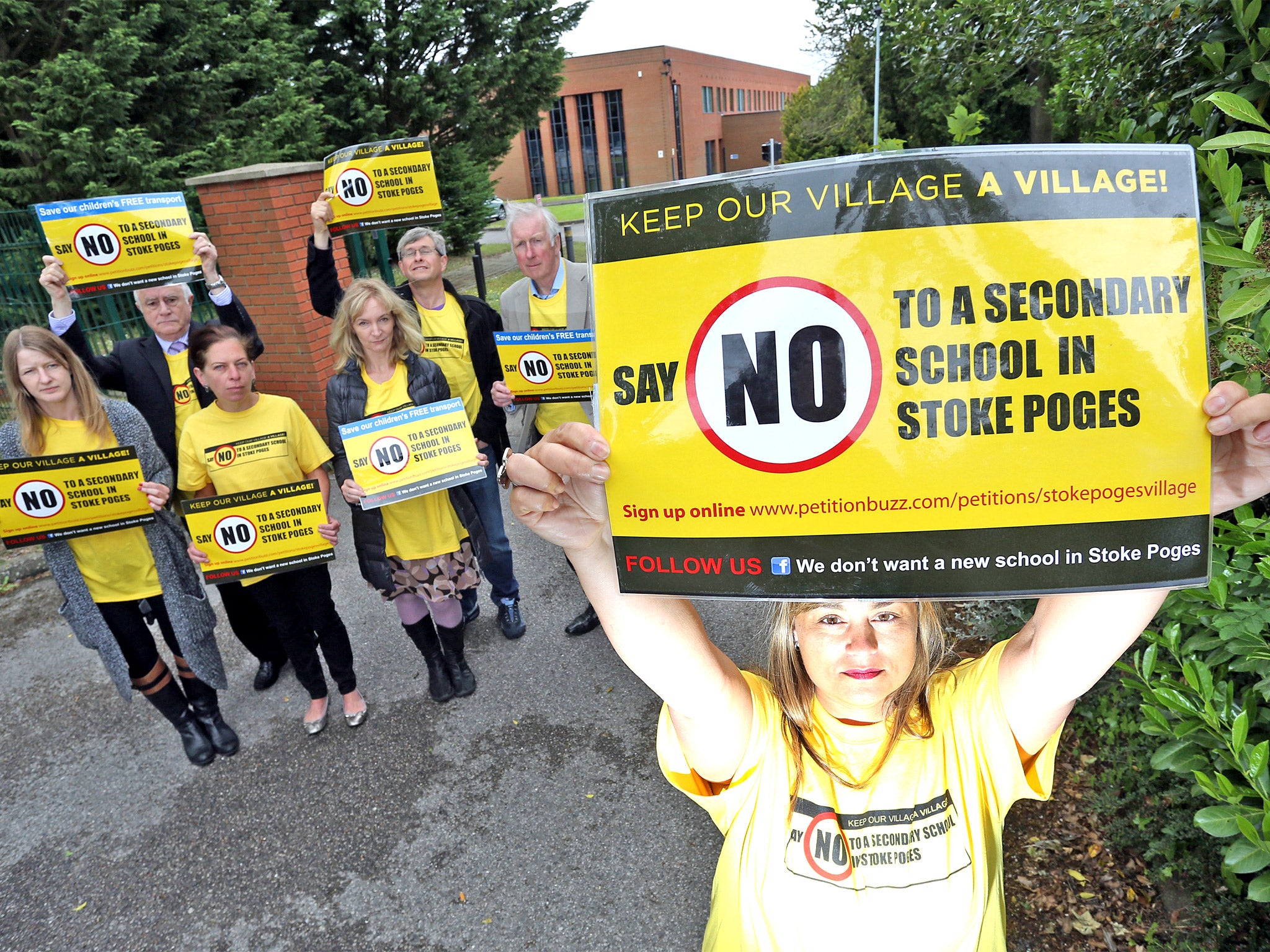 Villagers in Stoke Poges protest at the proposed site of a Sikh free school