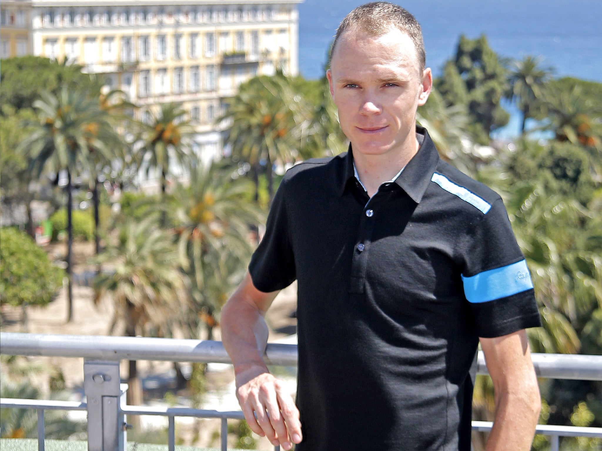 Chris Froome poses for photographers in Nice yesterday