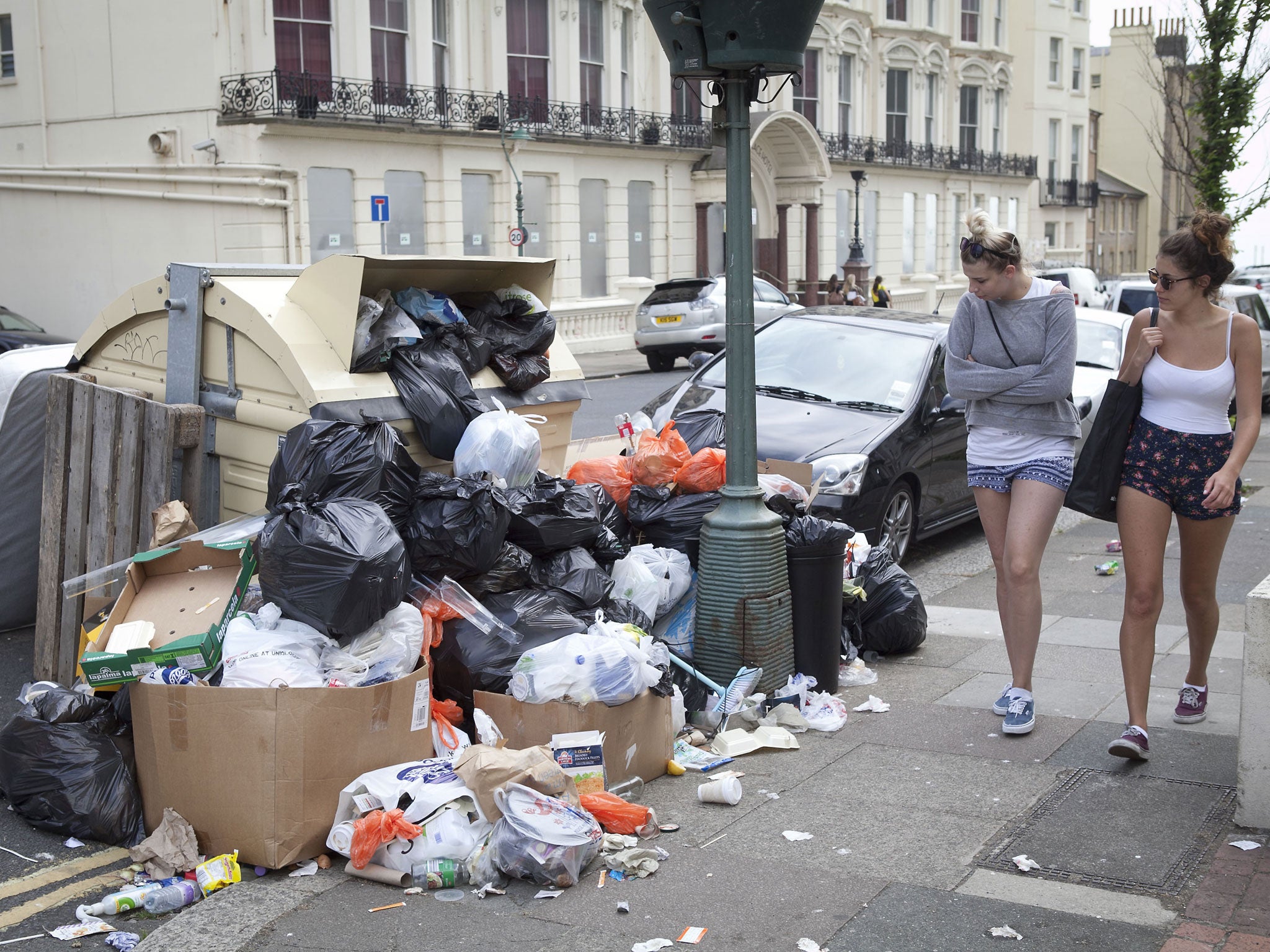 Rubbish piles up on the streets of Brighton and Hove as the bin men strike continues