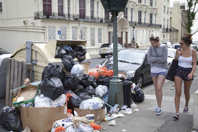 Rubbish piles up on the streets of Brighton and Hove as the bin men strike continues