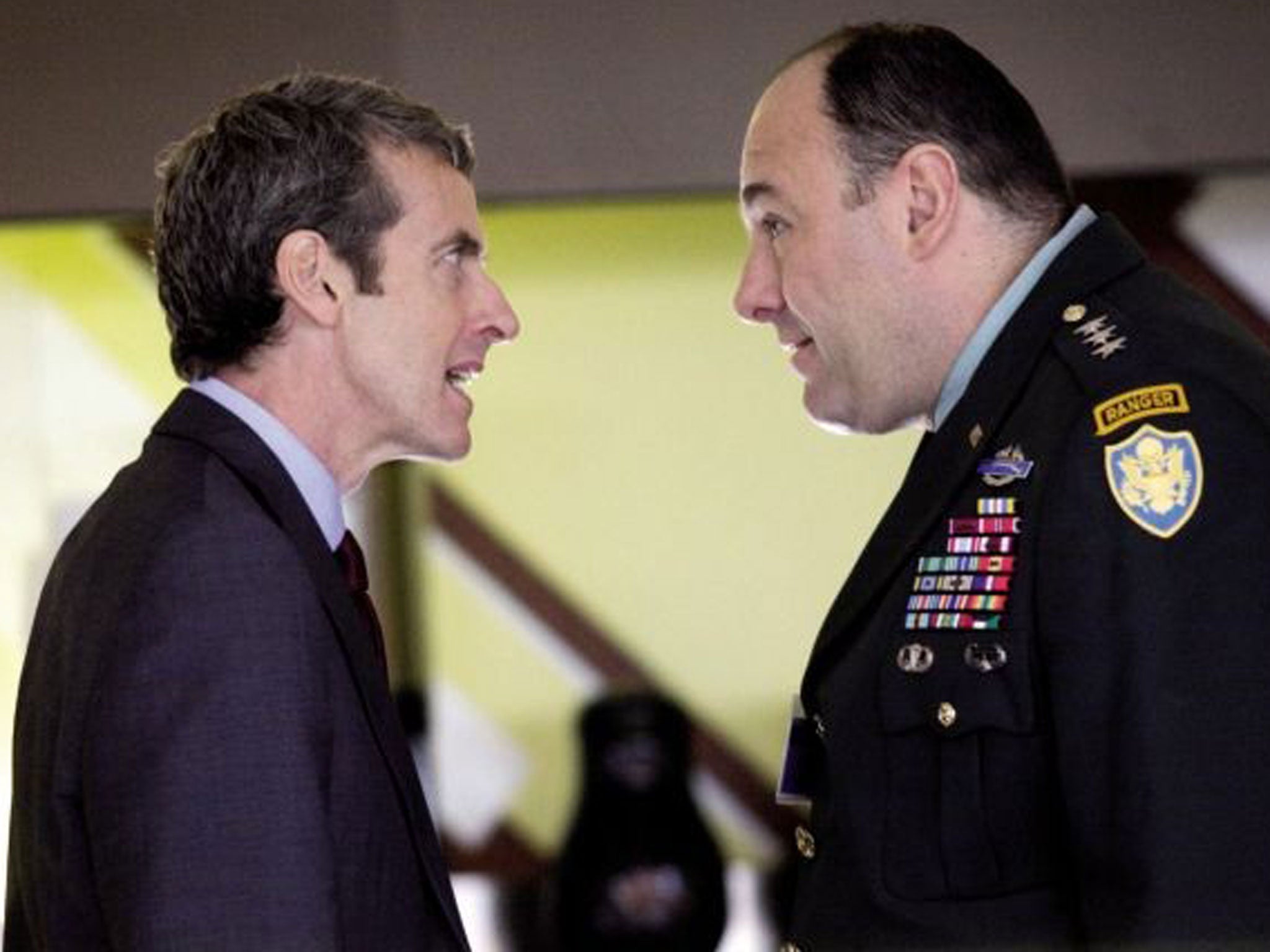 Gandolfini memorably clashed with Peter Capaldi's Malcolm Tucker (left) in 'In The Loop', playing anti-war Lt. Gen. George Miller