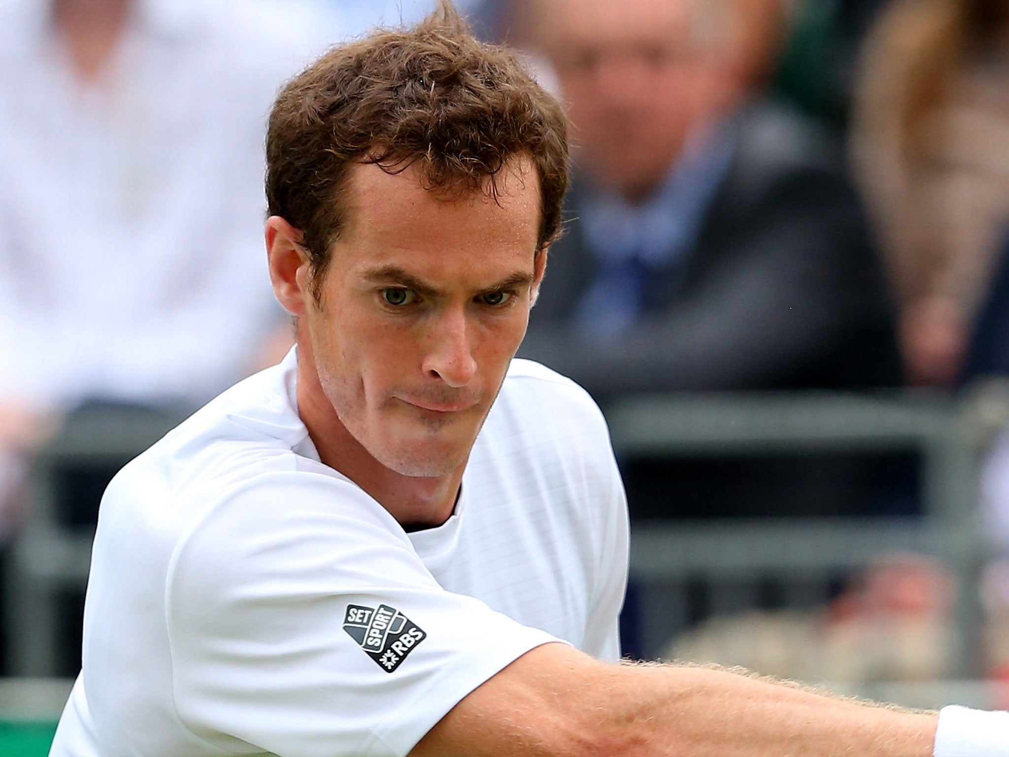 Andy Murray concentrates on his way to a 6-2, 7-6 victory over Kei Nishikori of Japan