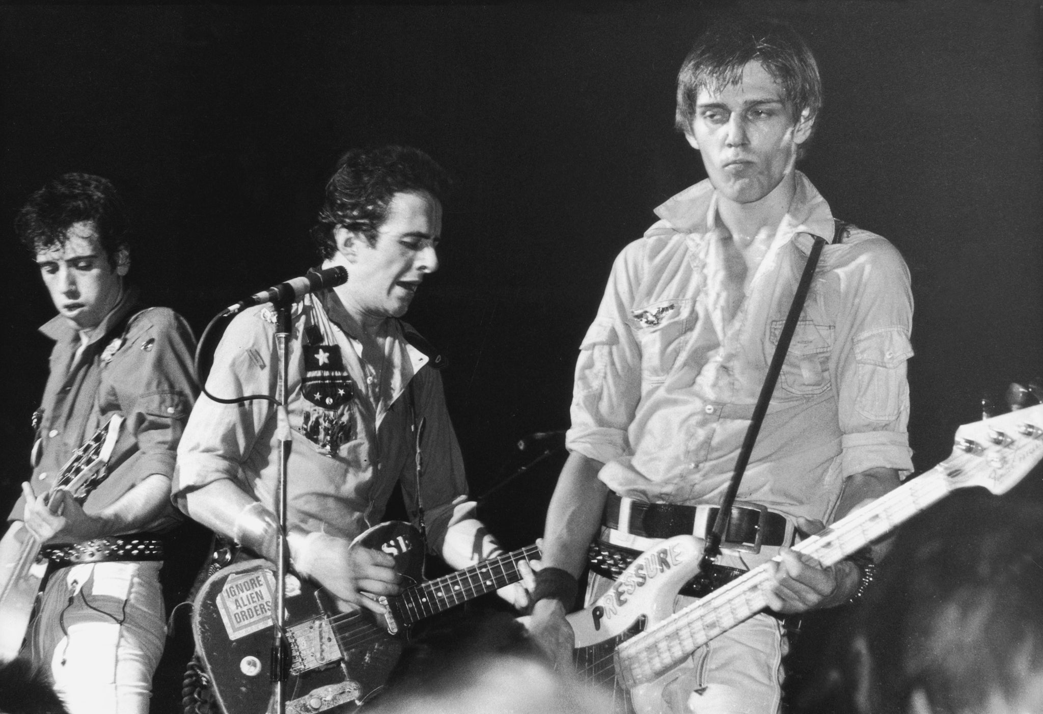 From left to right, Mick Jones, Joe Strummer and Paul Simonon of punk rock band The Clash, circa 1980.