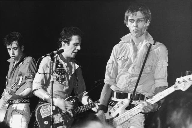 From left to right, Mick Jones, Joe Strummer and Paul Simonon of punk rock band The Clash, circa 1980. 
