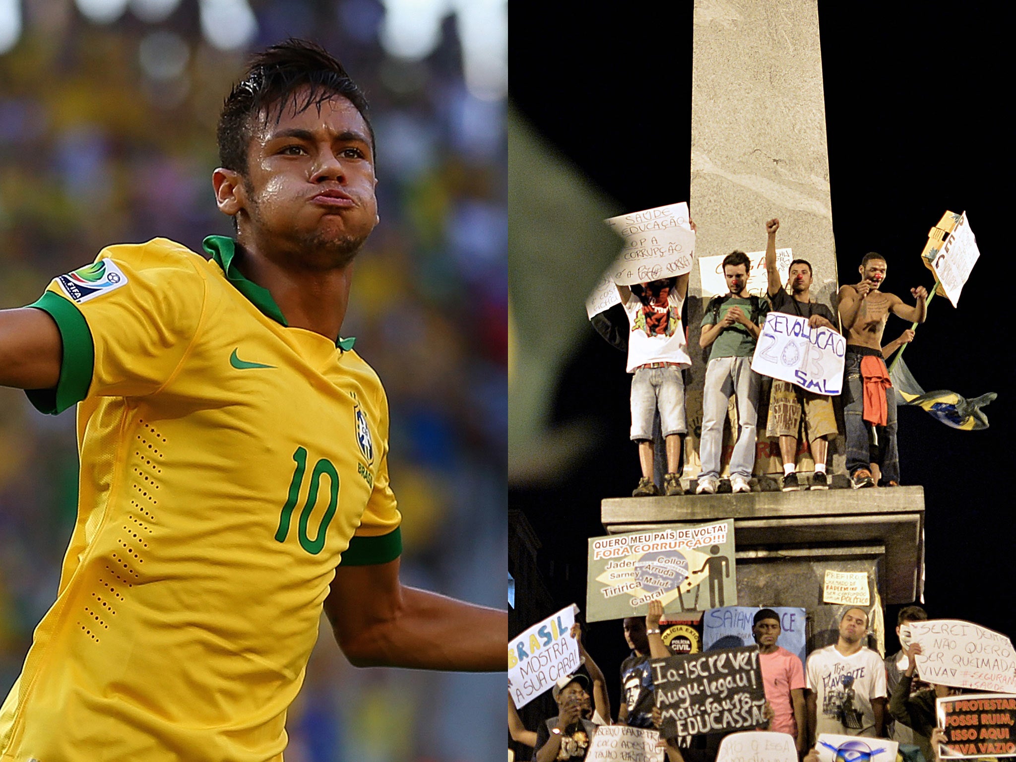 Neymar; protesters