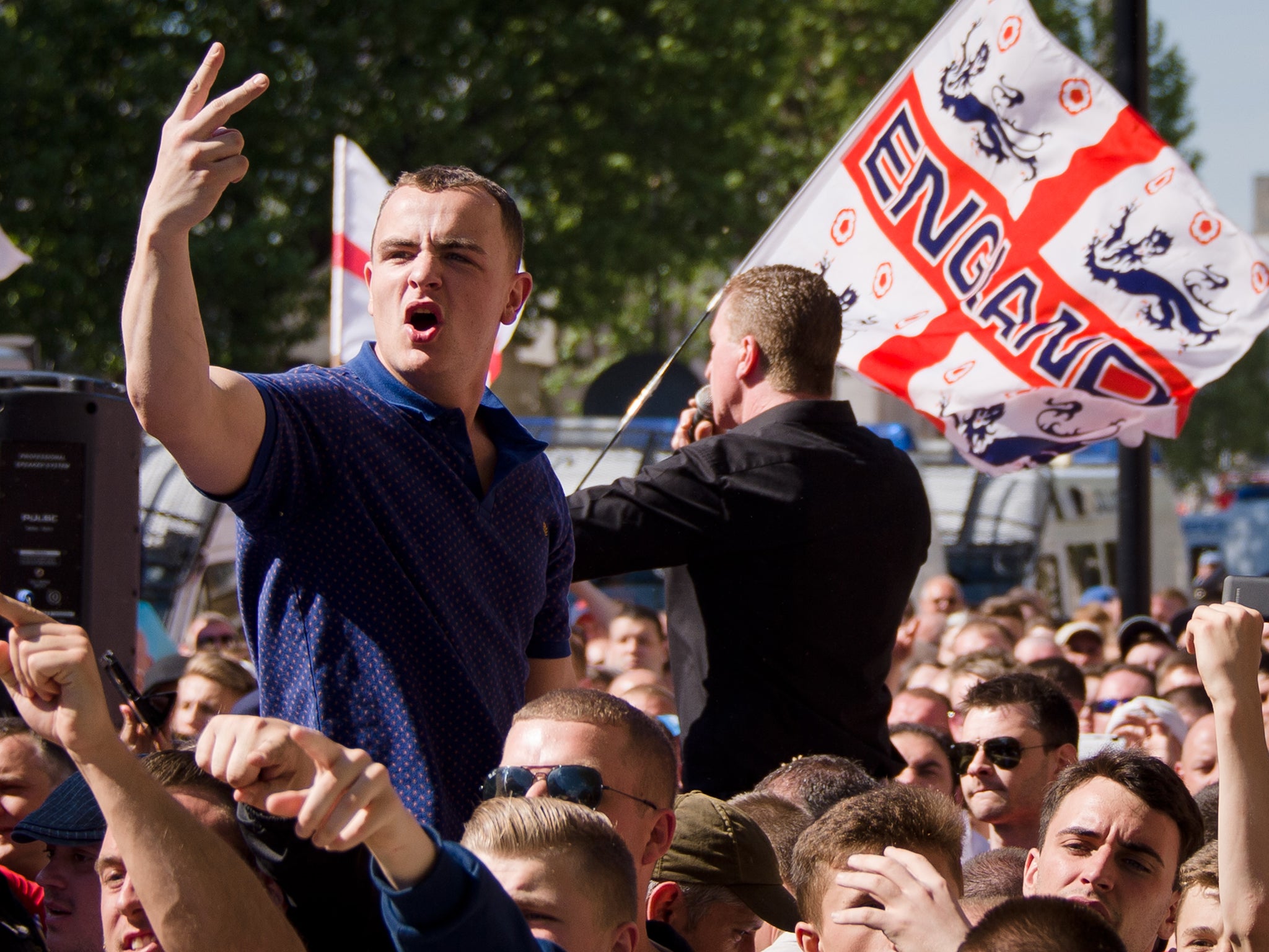English Defence League members rally outside Downing Street last month