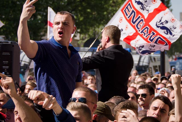 English Defence League members rally outside Downing Street last month