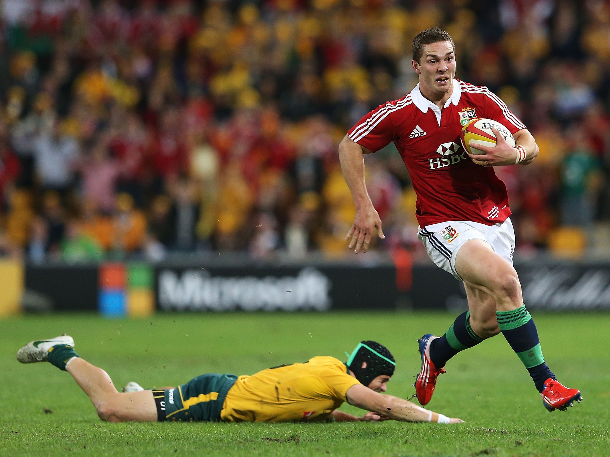 George North on his way to scoring a try against Australia