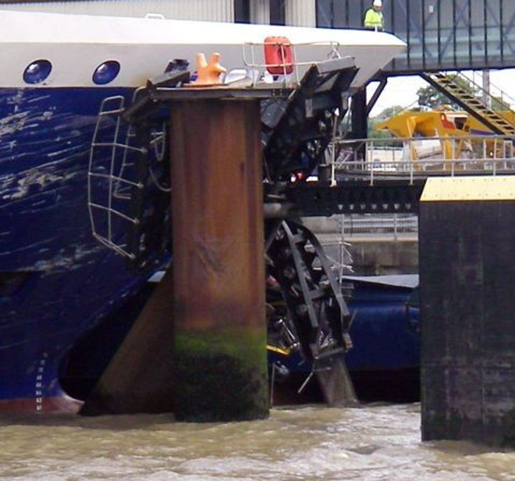 The ferry collides with its moorings in Parkeston Quay at Harwich International Port