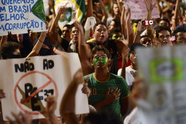 Anti-government protesters in Fortaleza, North-east Brazil on Friday