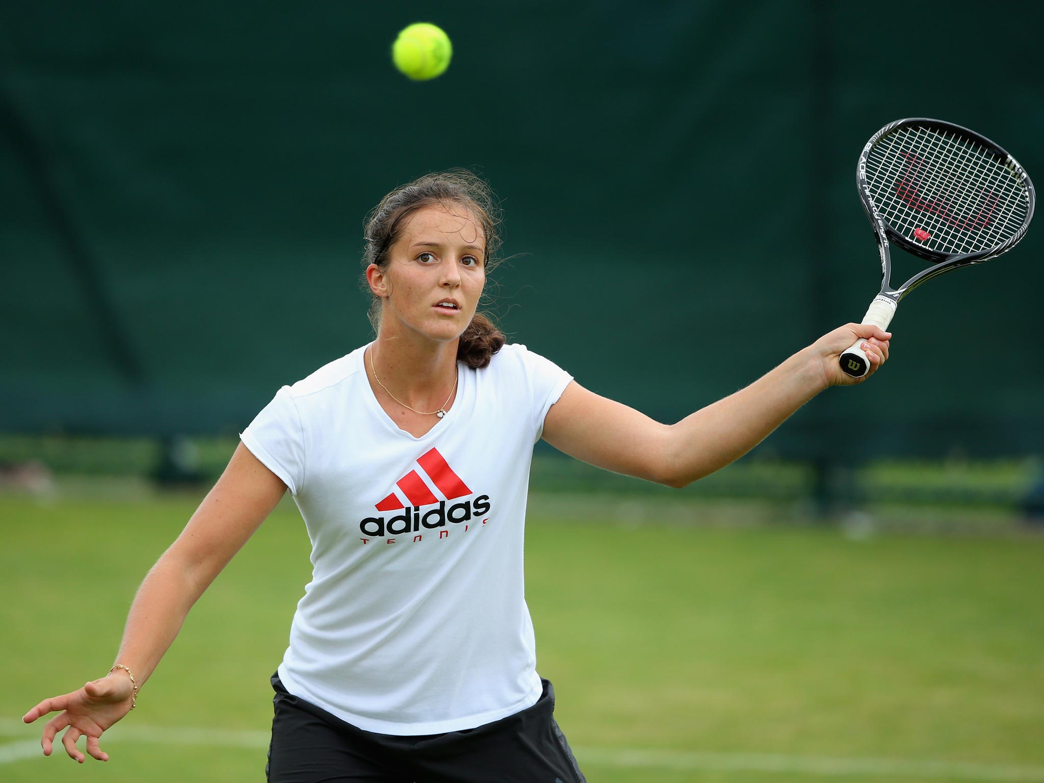 Laura Robson of Great Britain in a practice session during previews for Wimbledon Championships at Wimbledon
