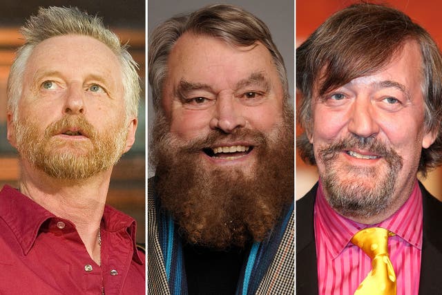 Tailored hirsute: beard 'personalities' Billy Bragg, Brian Blessed, and Stephen Fry