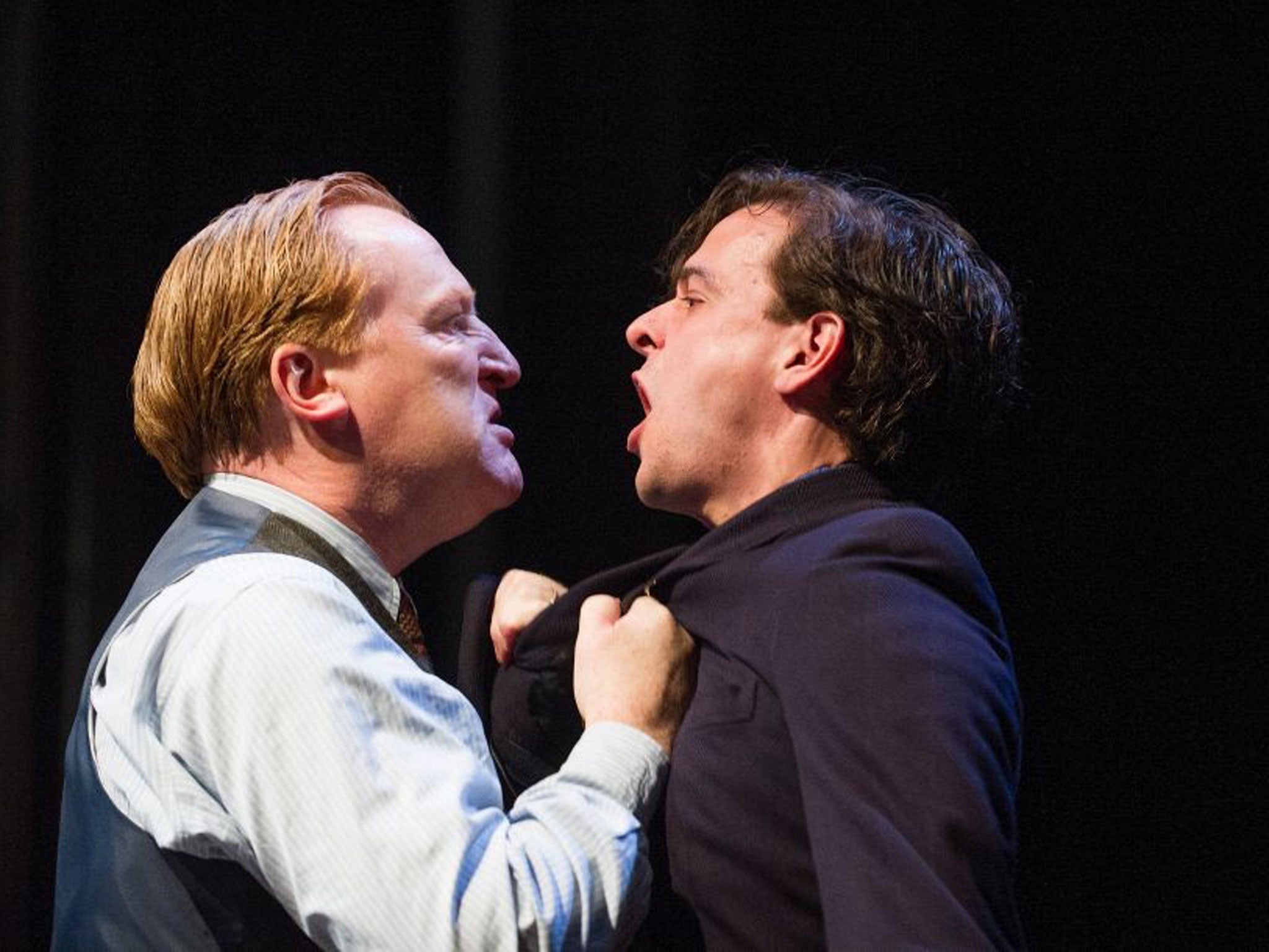 Daniel Flynn as Harold, Joseph Timms as Terence in a scene of Bracken Moor by Alexi Kaye Campbell playinmg now at th Tricycle Theatre, Kilburn