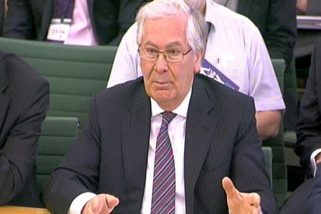 Governor of the Bank of England Mervyn King appears before the Treasury Select Committee at Portcullis House in London for the last time on 25 June 2013