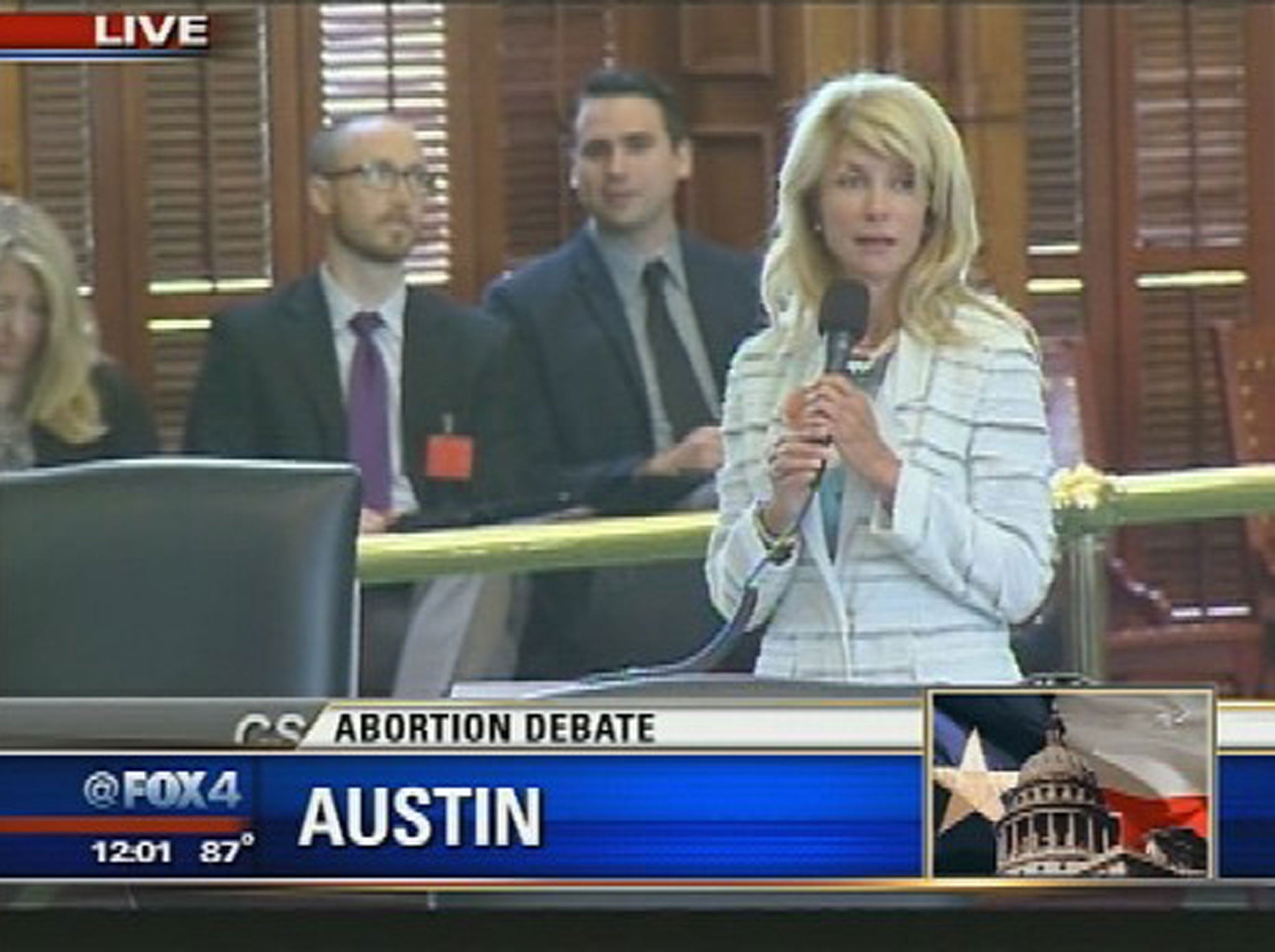 Wendy Davis filibusters to ensure that the bill to close most of Texas’s abortion clinics and ban abortion after 20 weeks of pregnancy misses its midnight deadline, June 25th, 2013