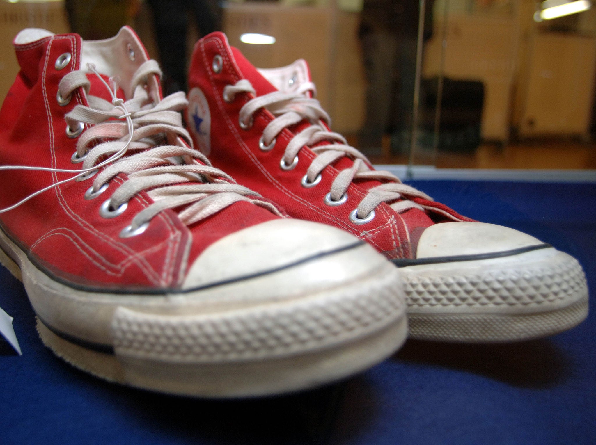 Converse All Stars trainers worn by Keith Moon of The Who are displayed at Christies before auction on April 26, 2007 in London, England.