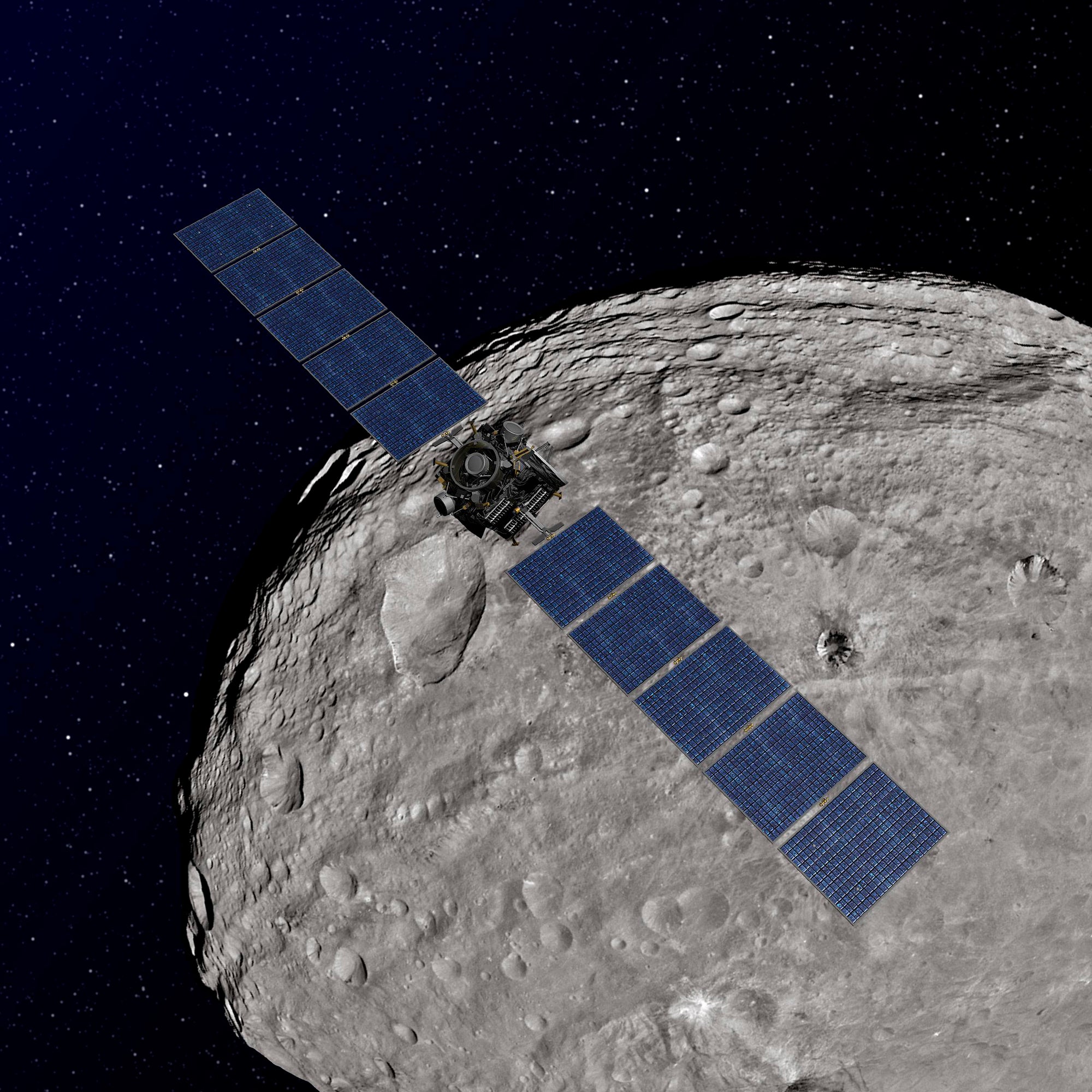 An artist's concept shows NASA's Dawn spacecraft orbiting the giant asteroid Vesta, as released by NASA December 12, 2011. REUTERS/NASA/JPL-Caltech/Handout