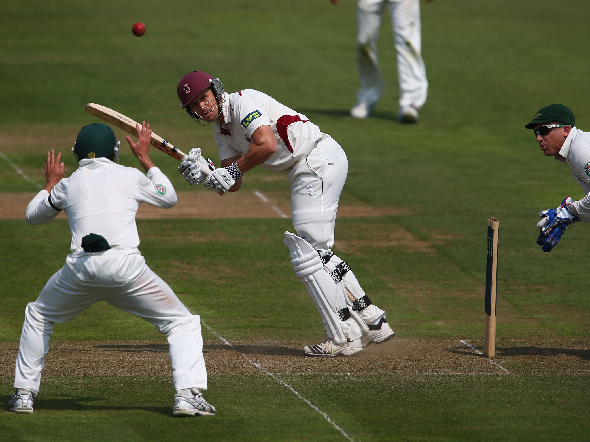 England reject Nick Compton flicks the ball over short leg on his way to 81