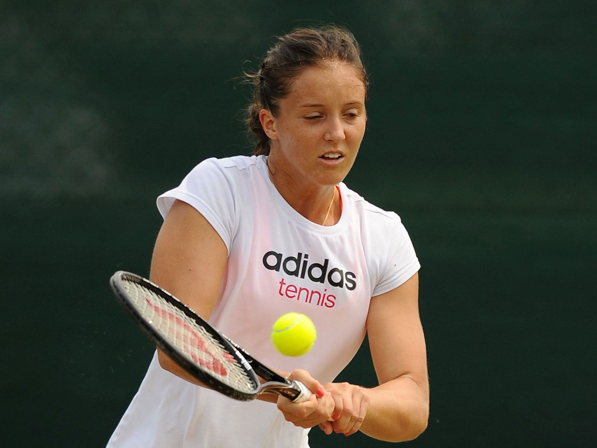 Laura Robson practises at Wimbledon