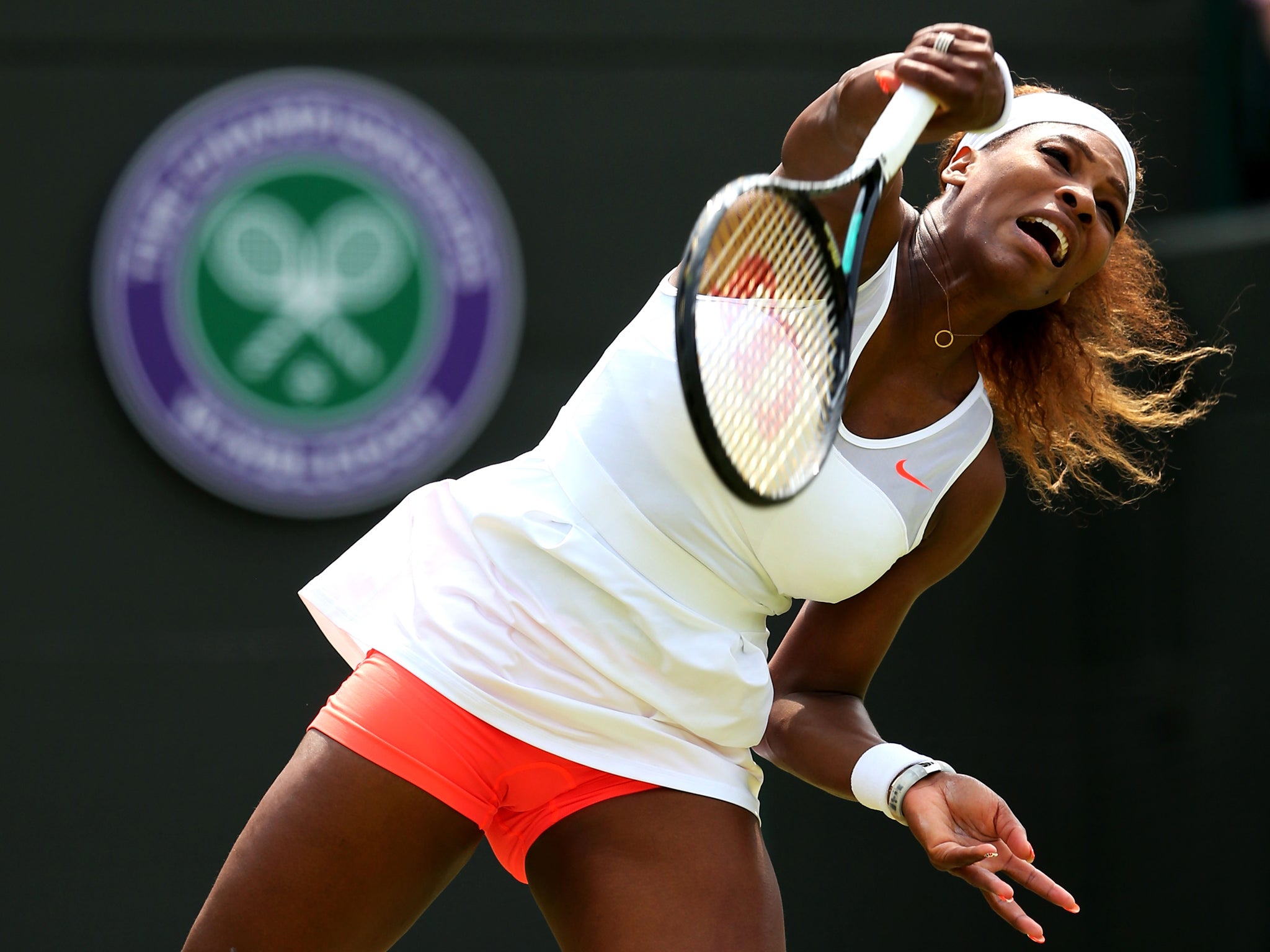 Serena Williams during her second round Wimbledon match with Caroline Garcia