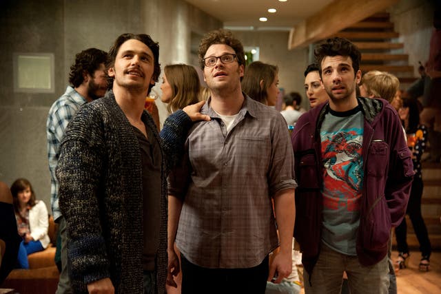 James Franco, Seth Rogen and Jay Baruchel in a scene from "This Is The End.
