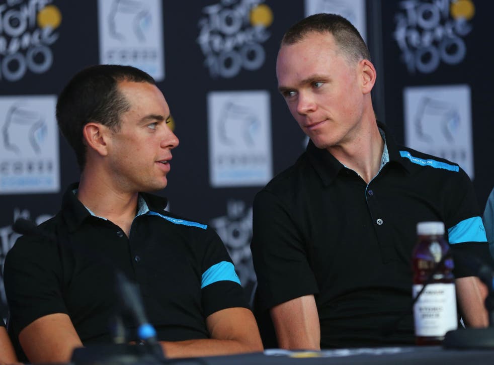 Australian Richie Porte (left) and his close friend and Sky team-mate, Britain’s Chris Froome, answer questions ahead of the Tour de France, which begins tomorrow
