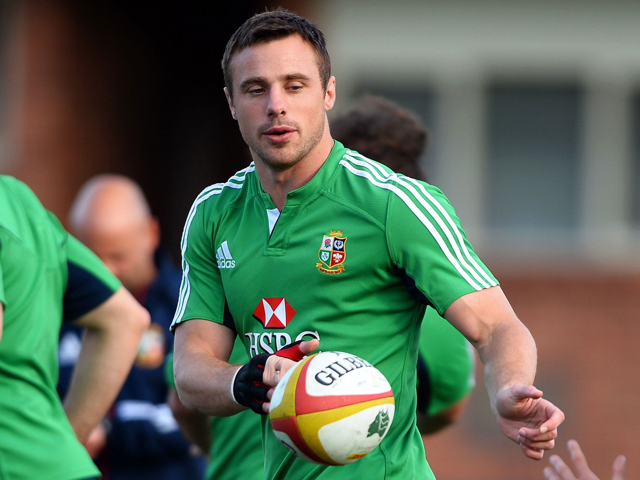 Tommy Bowe, with hurling glove, during training in Melbourne