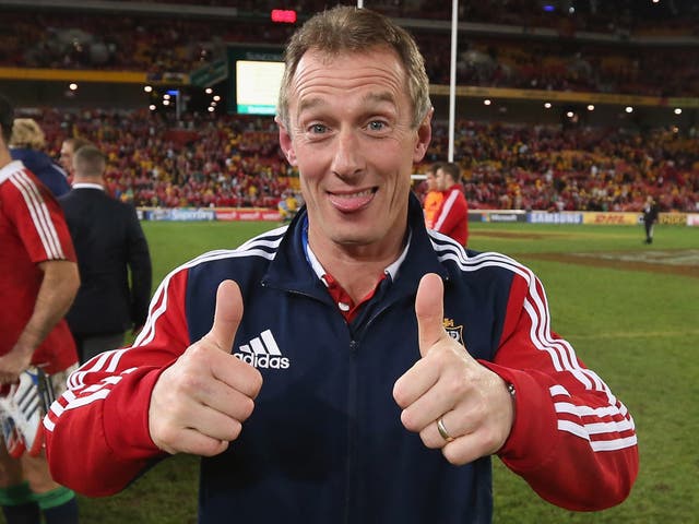 Rob Howley, the Lions attack coach, celebrating after their victory during the First Test match against the Australian Wallabies
