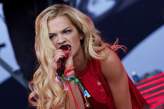 Rita Ora performing on the Pyramid Stage, at the Glastonbury Festival, at Worthy Farm in Somerset